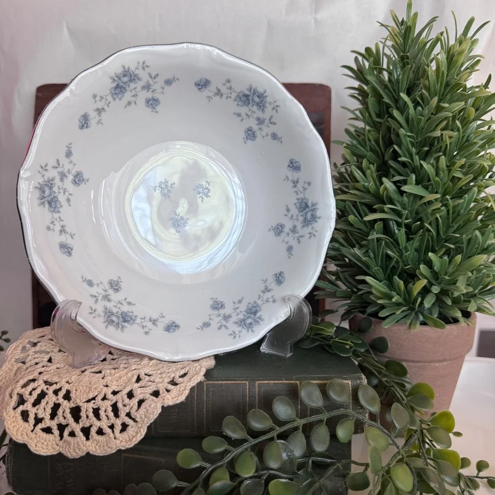 Johann Haviland Blue Garland Soup Bowls Set of 4 Bavaria Germany Platinum Trim